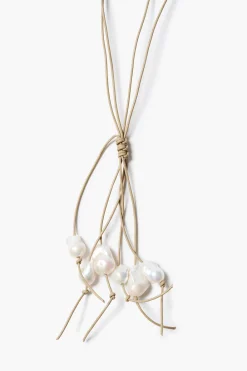 Chan Luu Baroque Pearl Tassel Necklace Beige
