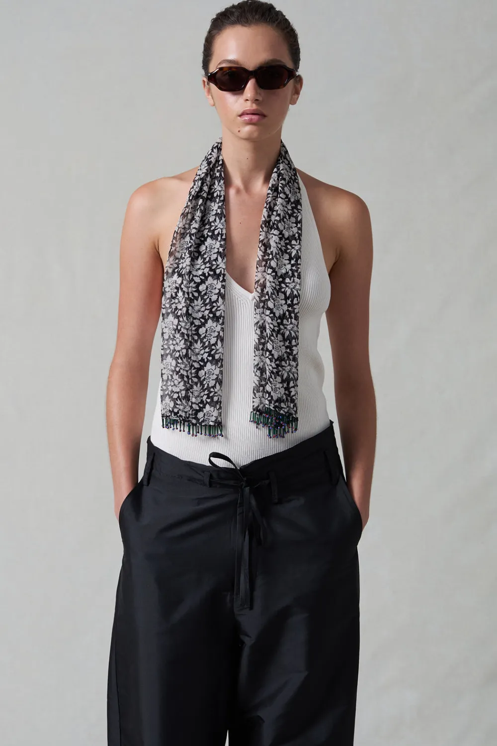 Chan Luu Beaded Silk Scarf Black