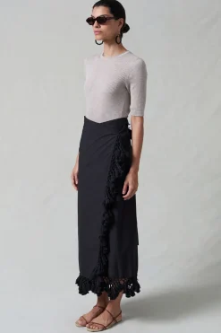 Chan Luu Capri Crocheted Wrap kirt Caviar