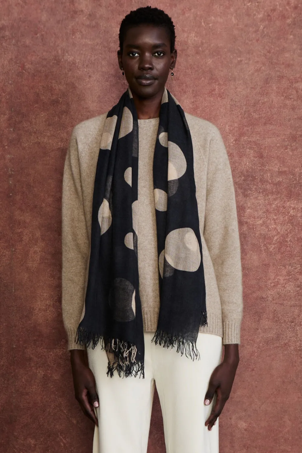 Chan Luu Cashmere and Silk Scarf Black Polka Dot