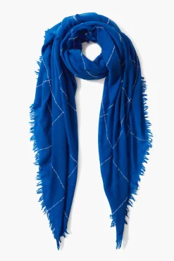 Chan Luu 100% Cashmere Scarf Estate Blue Windowpane