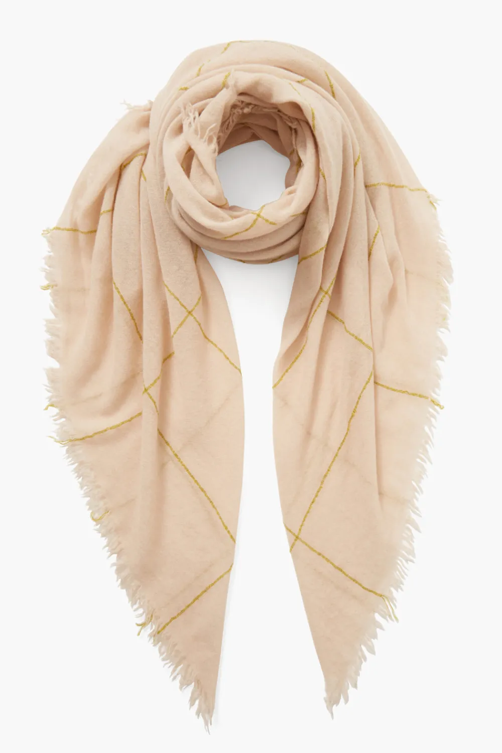 Chan Luu 100% Cashmere Scarf Golden Olive Windowpane