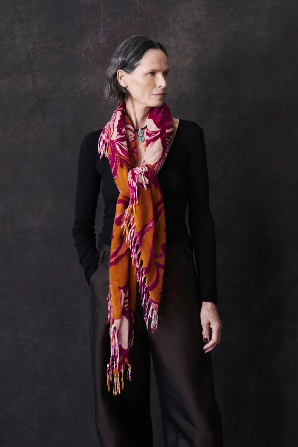 Chan Luu 100% Cashmere Scarf Gold Floral