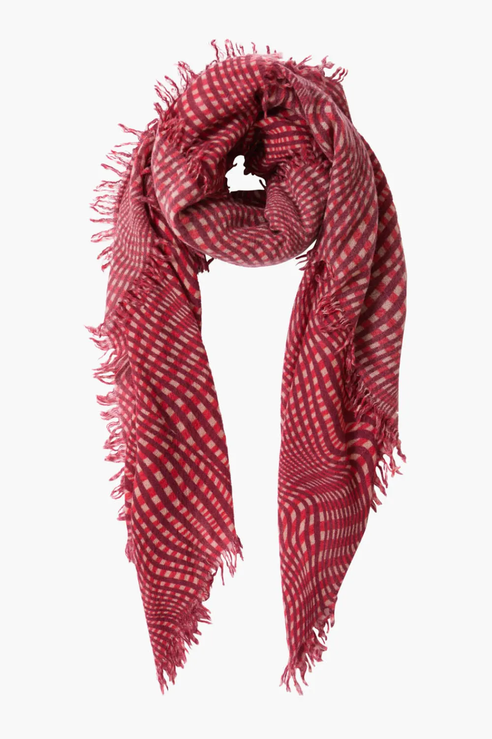 Chan Luu 100% Cashmere Scarf Red Warped Plaid