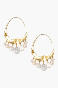 Chan Luu Crescent White Pearl and Gold Hoop Earrings