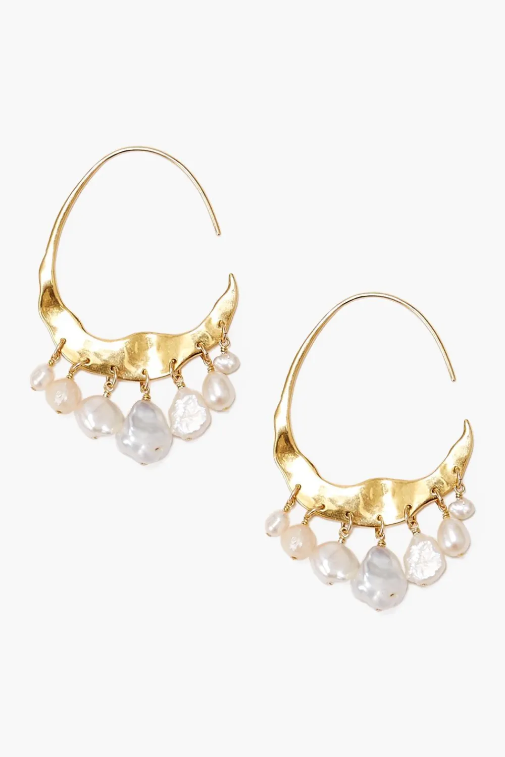 Chan Luu Crescent White Pearl and Gold Hoop Earrings