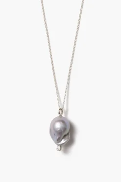 Chan Luu Diamond Baroque Necklace Grey Pearl
