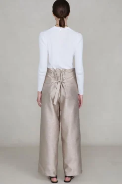 Chan Luu Dupioni traight eg Pant Taupe