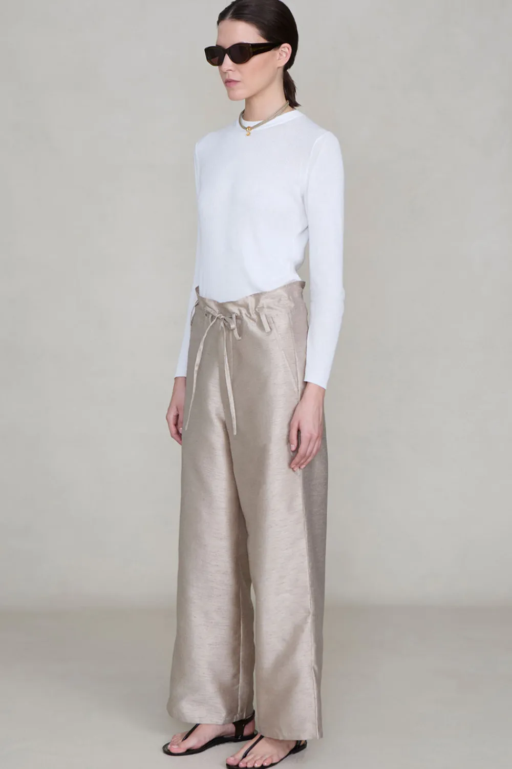 Chan Luu Dupioni traight eg Pant Taupe
