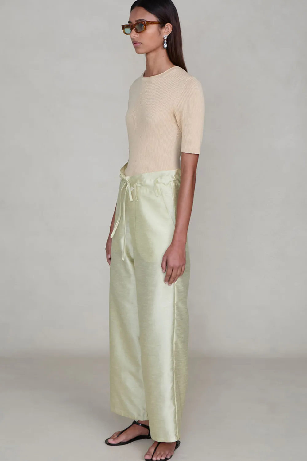 Chan Luu Dupioni traight eg Pant Tranucent Green