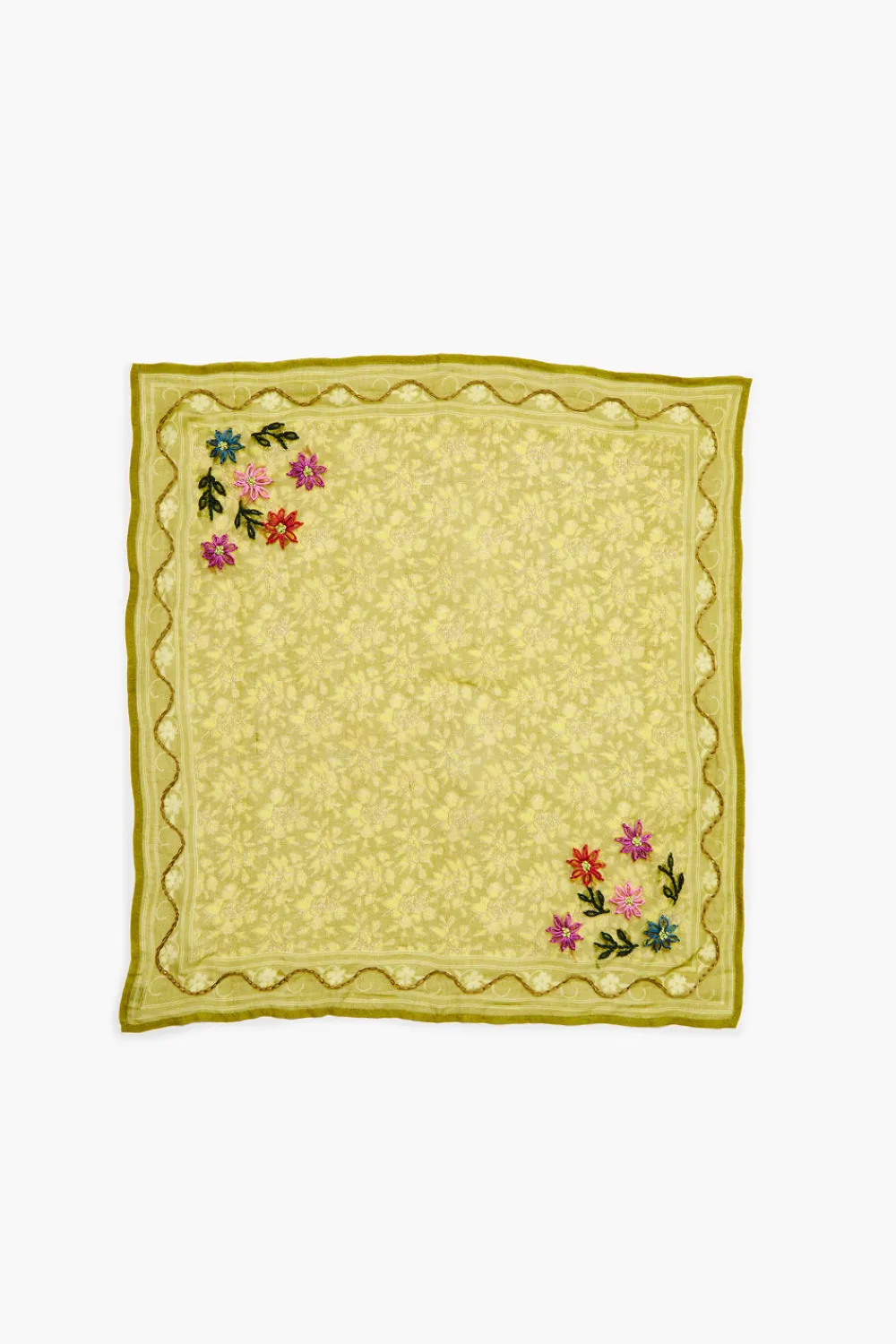 Chan Luu Embroidered Floral Bandana Mustard