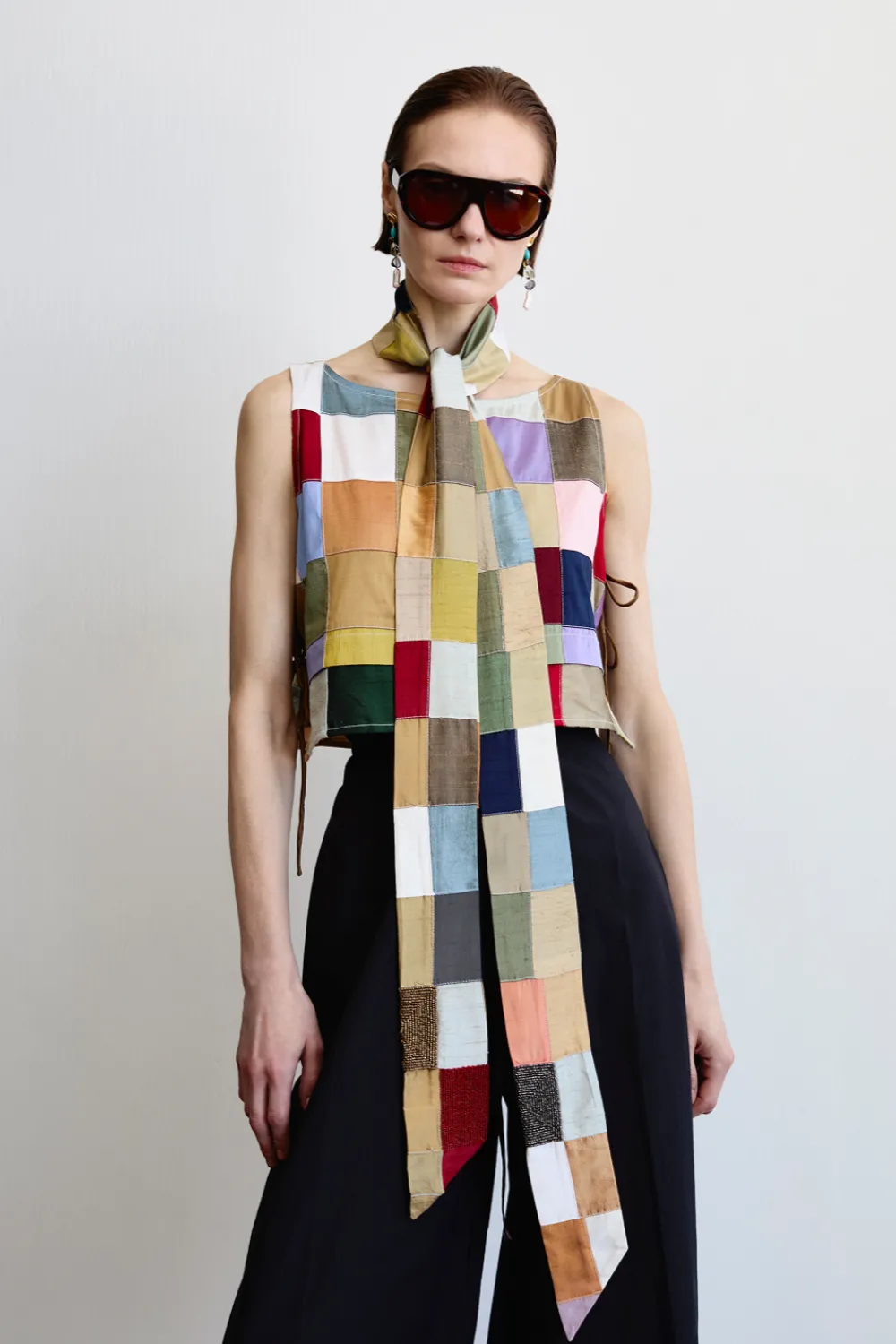 Chan Luu Exaggerated Silk Tie Scarf Patchwork