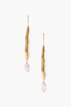 Chan Luu Gold Wave Pearl Drop Earrings White