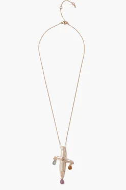 Chan Luu 14k Chandelier Pearl Cross Necklace Natural Pink