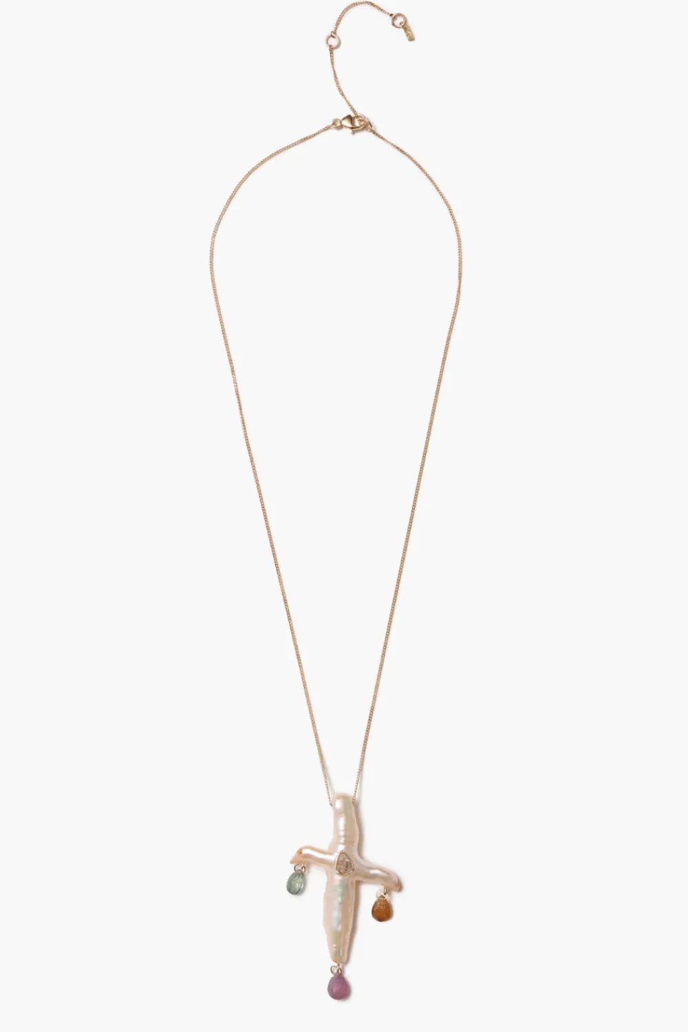 Chan Luu 14k Chandelier Pearl Cross Necklace Natural Pink