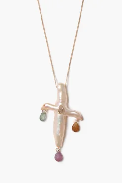 Chan Luu 14k Chandelier Pearl Cross Necklace Natural Pink
