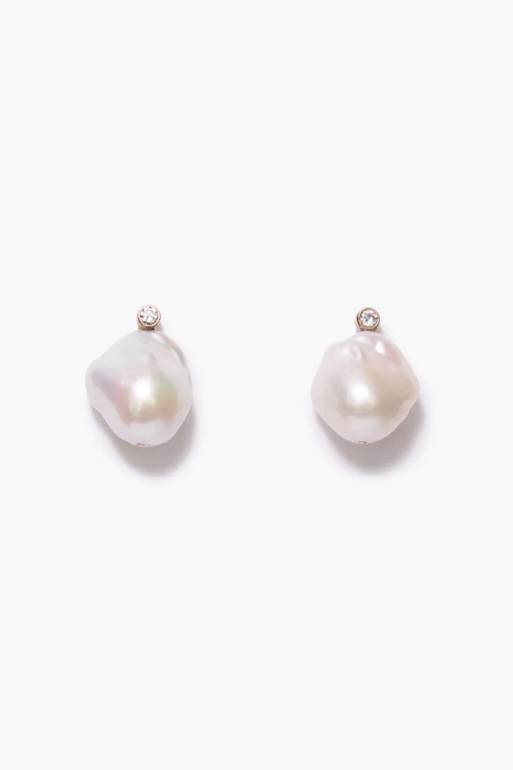 Chan Luu 14k Diamond Baroque Earrings White Pearl