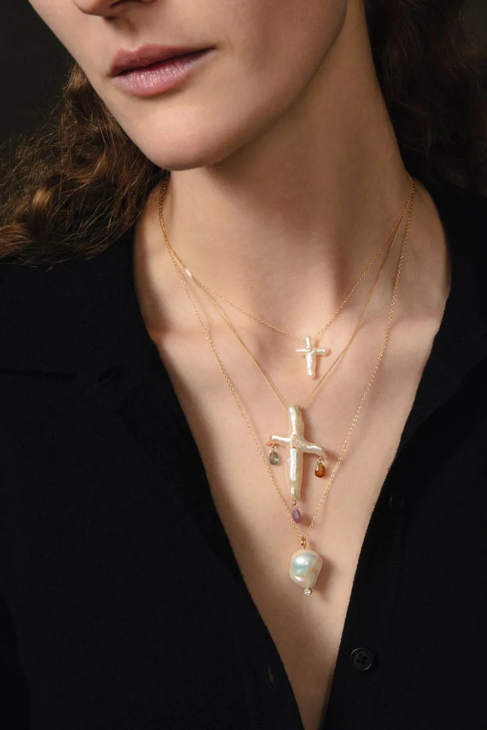 Chan Luu 14k Diamond Baroque Necklace White Pearl
