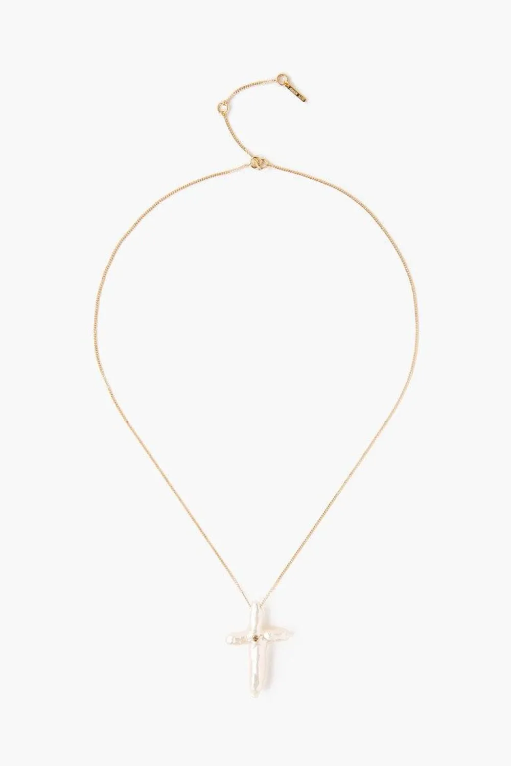 Chan Luu 14k White Baroque Pearl Cross and Champagne Diamond Necklace