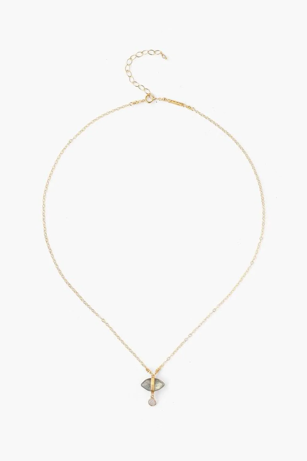 Chan Luu Labradorite Evil Eye and Sliced Diamond Charm Necklace