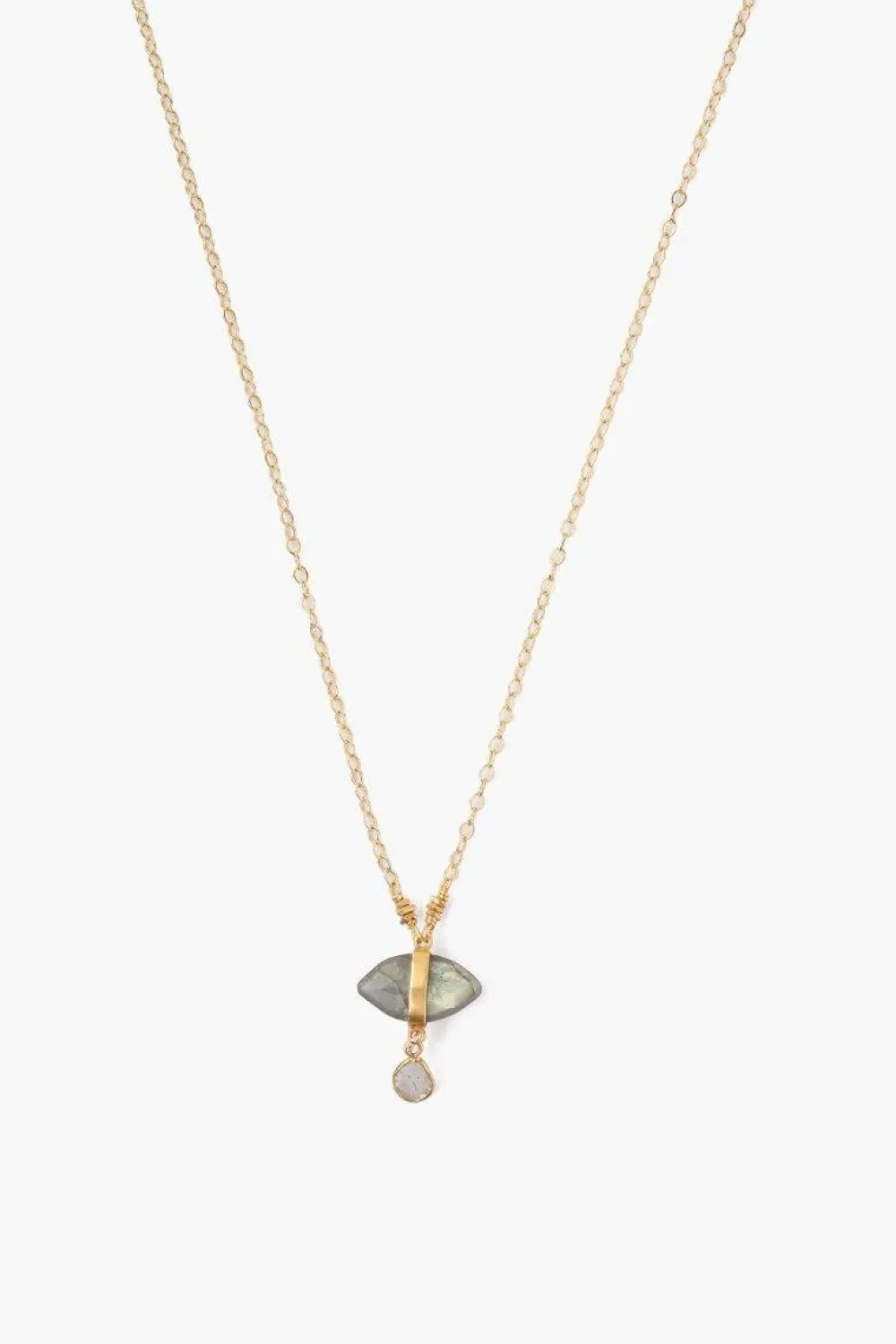 Chan Luu Labradorite Evil Eye and Sliced Diamond Charm Necklace