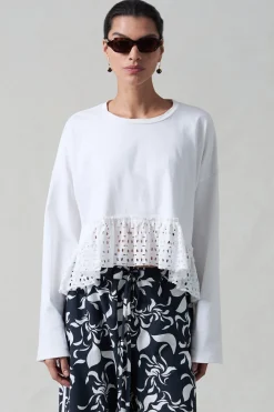 Chan Luu aer Cut High ow ong eeve Tee White