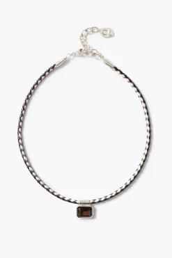 Chan Luu Marfa Braided Leather Necklace Smoky Quartz