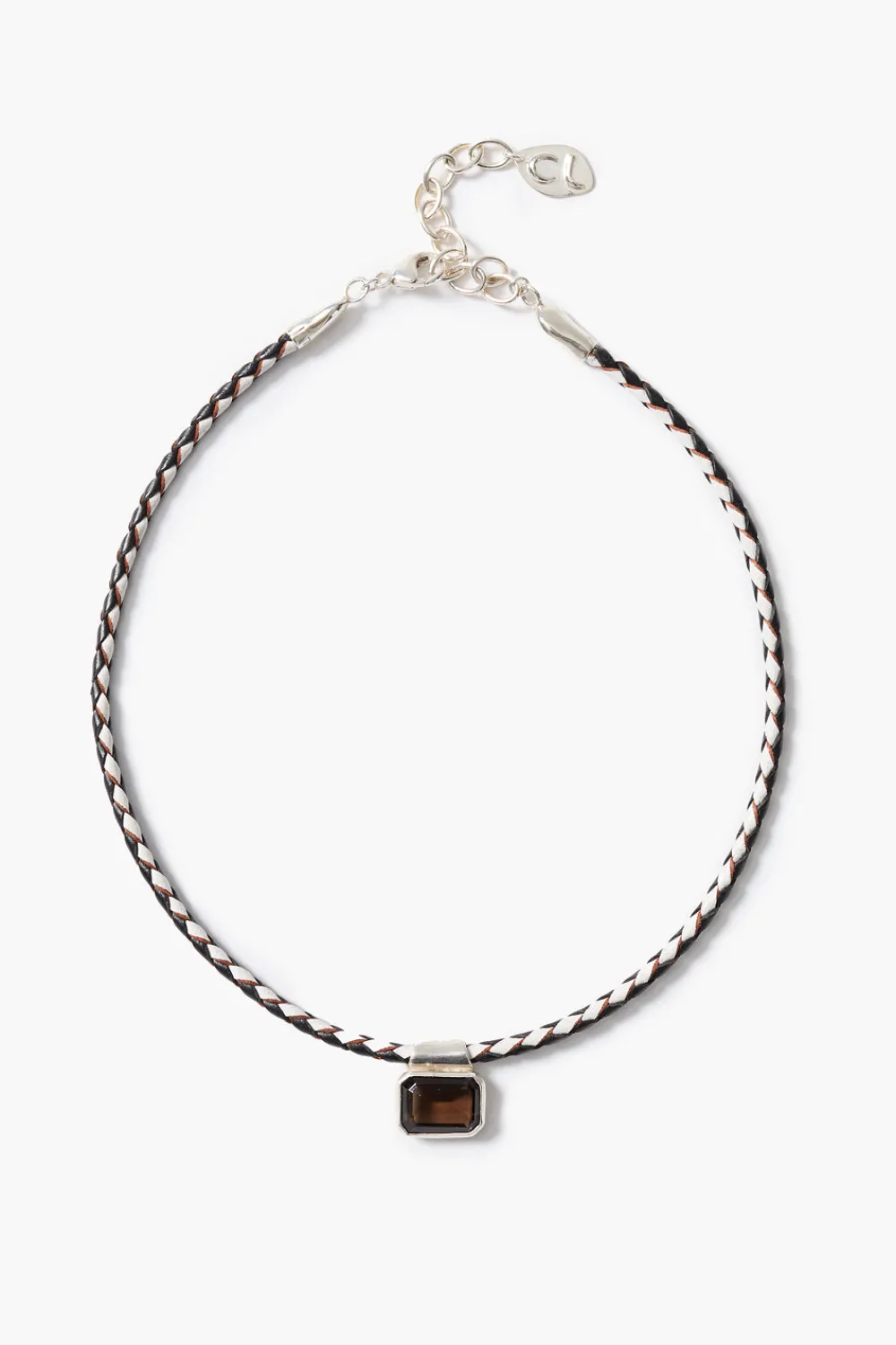 Chan Luu Marfa Braided Leather Necklace Smoky Quartz