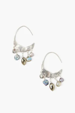 Chan Luu Petite Crescent Grey Pearl and Labradorite Mix Silver Hoop Earrings