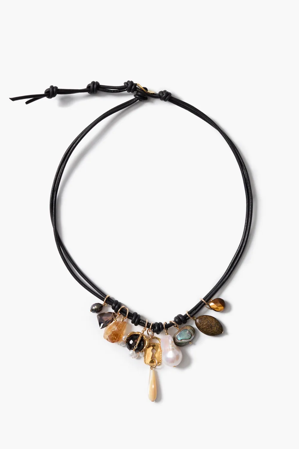 Chan Luu Romy Leather Charm Necklace Black