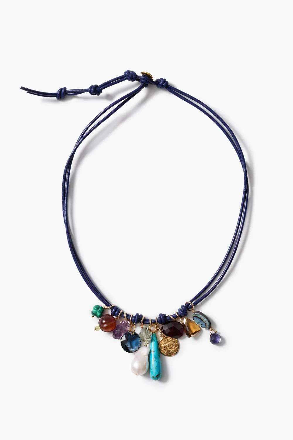 Chan Luu Romy Leather Charm Necklace Blue