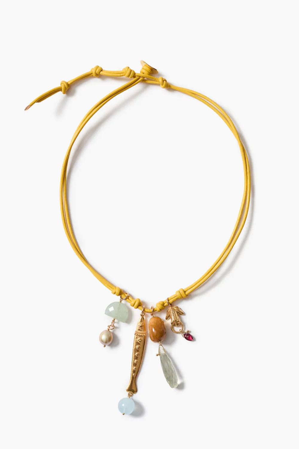 Chan Luu Romy Leather Charm Necklace Yellow
