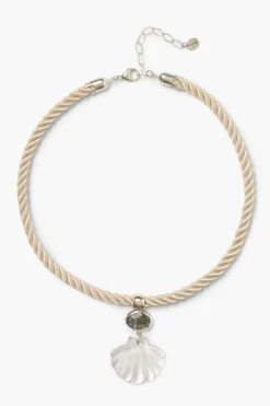 Chan Luu Scallop Twist Cord Necklace Clear Quartz