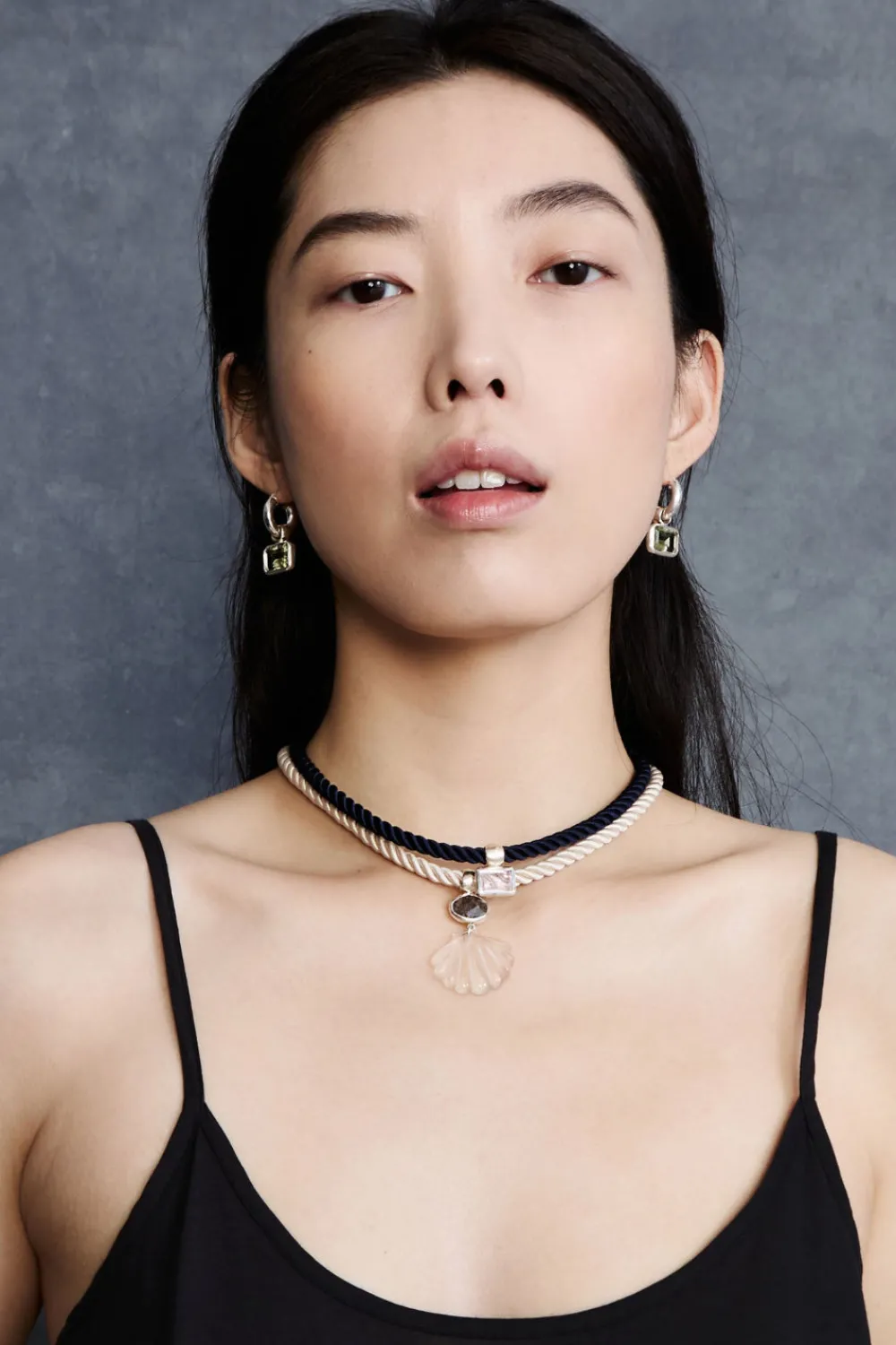 Chan Luu Scallop Twist Cord Necklace Clear Quartz