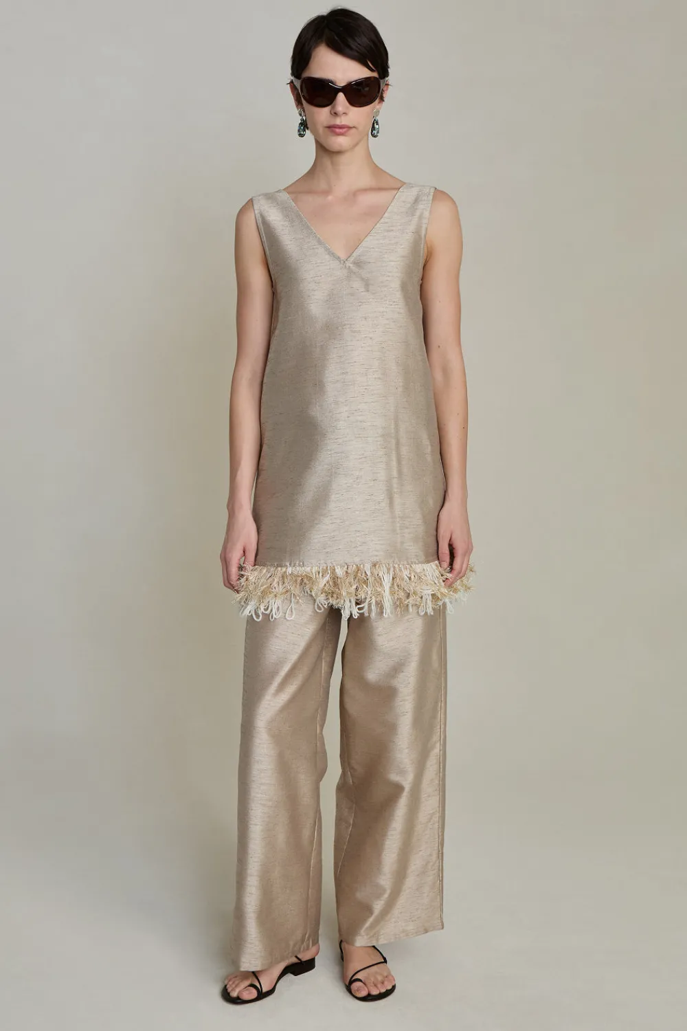 Chan Luu Tanged Yarn Dupioni Tank Taupe