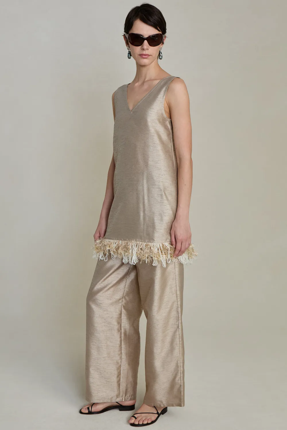 Chan Luu Tanged Yarn Dupioni Tank Taupe