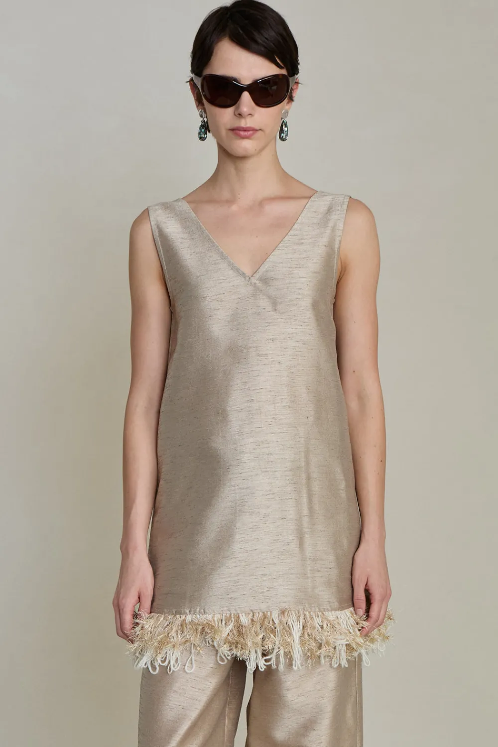 Chan Luu Tanged Yarn Dupioni Tank Taupe