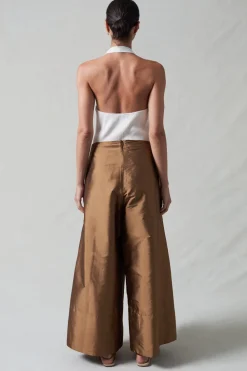 Chan Luu Techno Taffeta Utra Wide eg Trouer Bronze