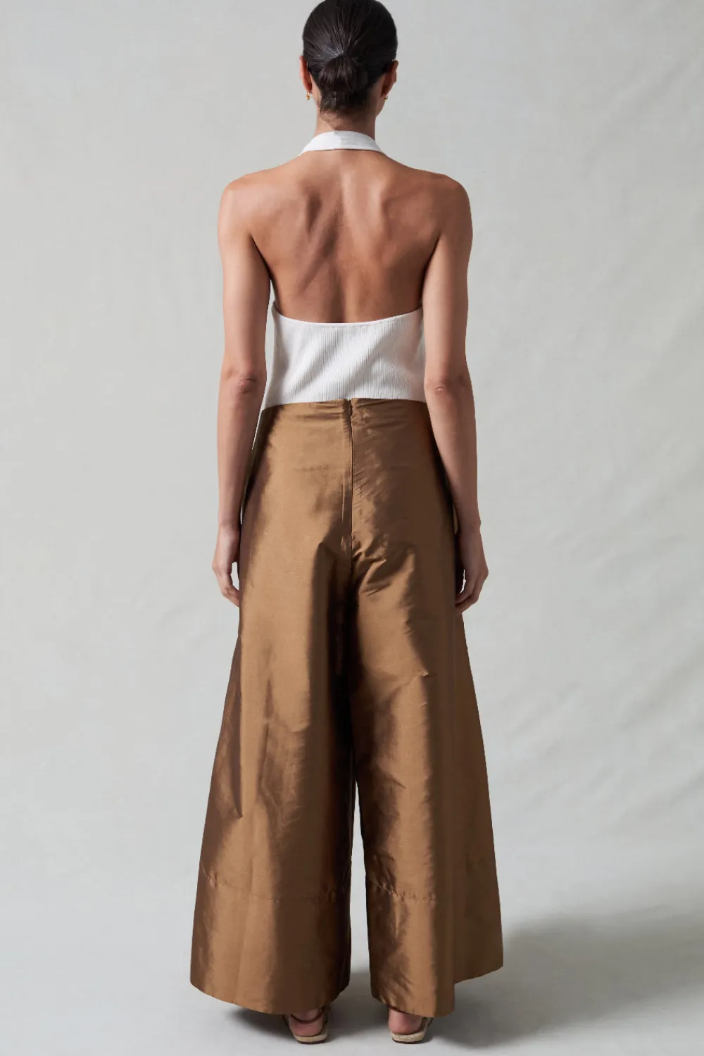 Chan Luu Techno Taffeta Utra Wide eg Trouer Bronze