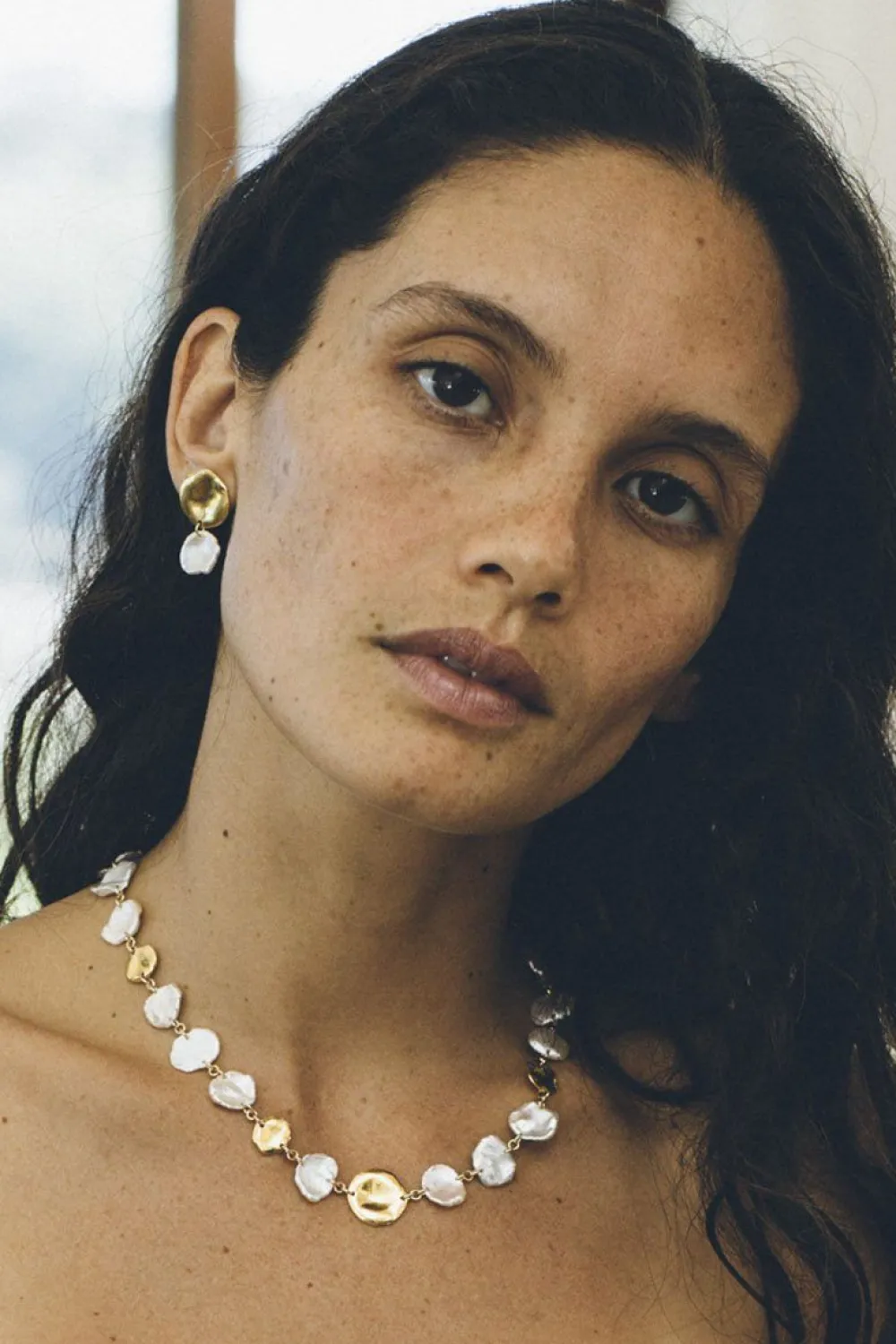 Chan Luu Two Tiered White Keshi Pearl Earrings