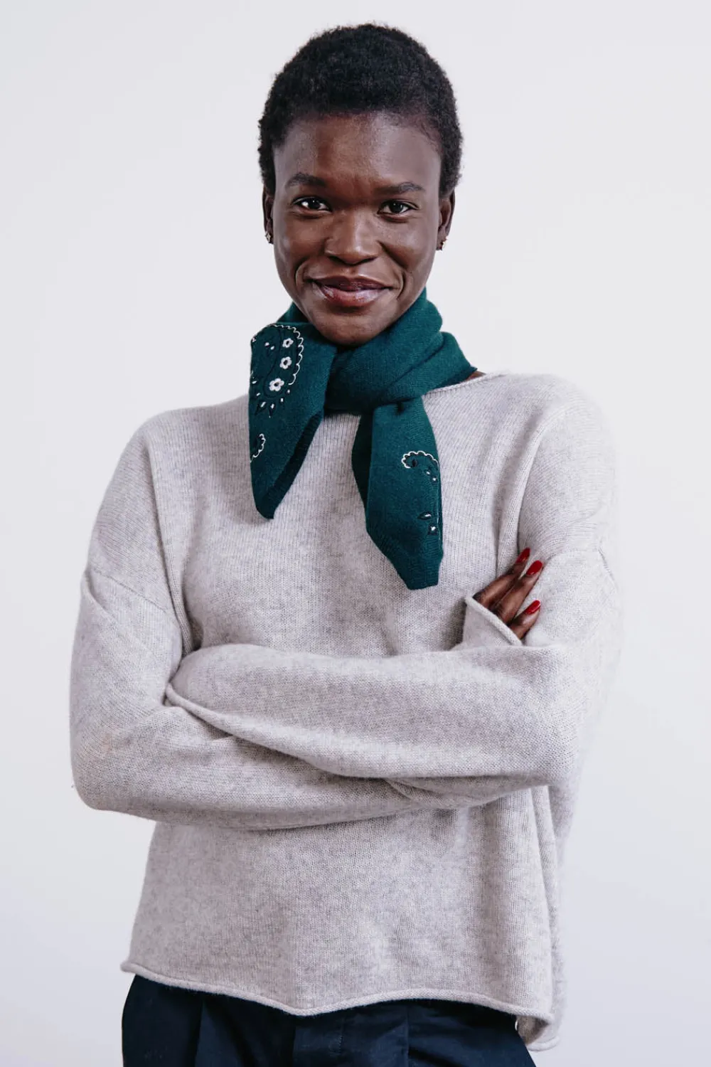 Chan Luu Wool Cashmere Embroidered Bandana Green